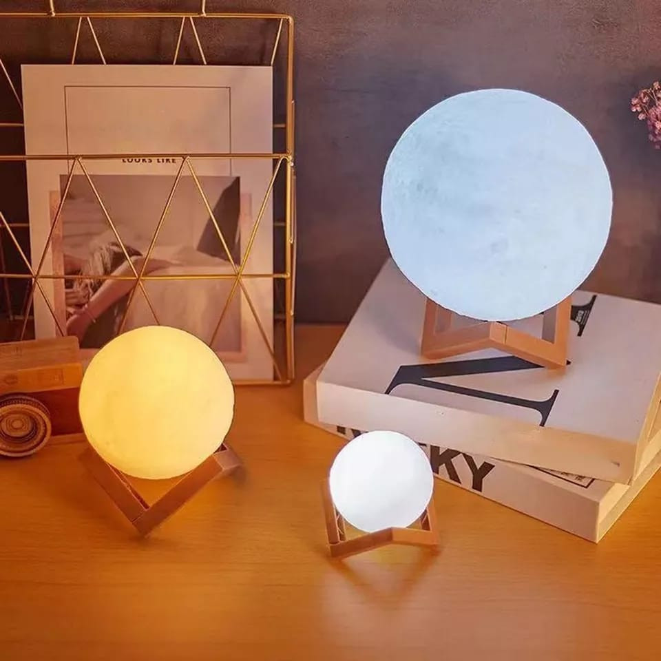 Miniatura 3 de Lampara luna 3d de 15 cm base madera